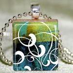 Batik Swirls Scrabble Tile Necklace With Matching..