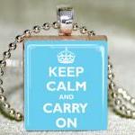 Keep Calm And Carry On (blue) Scrabble Pendant..