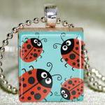 Bunch Of Ladybugs Scrabble Pendant With Necklace..