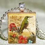 Green Hummingbird Scrabble Tile With Necklace And..