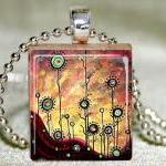 Flowers In The Sunset Scrabble Pendant With..