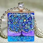 Blue Tree Of Life Scrabble Pendant With Necklace..