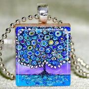 Blue Tree of Life Scrabble Pendant with Necklace and Matching Gift Tin