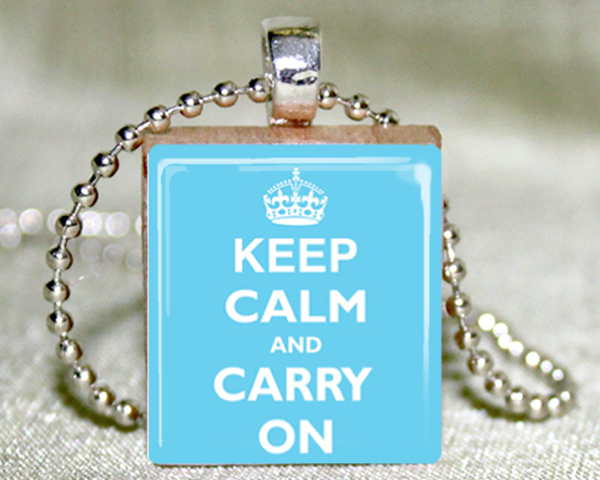 Keep Calm And Carry On (blue) Scrabble Pendant With Necklace And Matching Gift Tin
