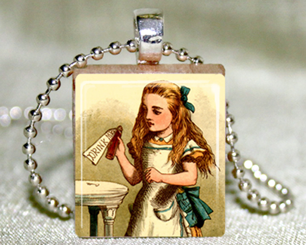 Alice Drink Me Scrabble Pendant With Necklace And Matching Gift Tin
