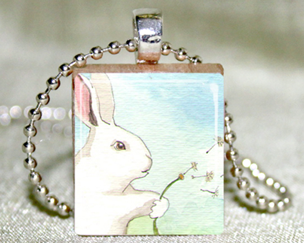Make A Wish Bunny Scrabble Pendant With Necklace And Matching Gift Tin