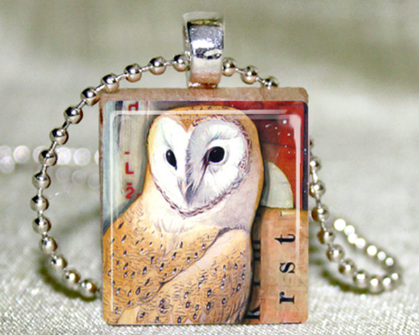 Barn Owl Scrabble Pendant With Necklace And Matching Gift Tin