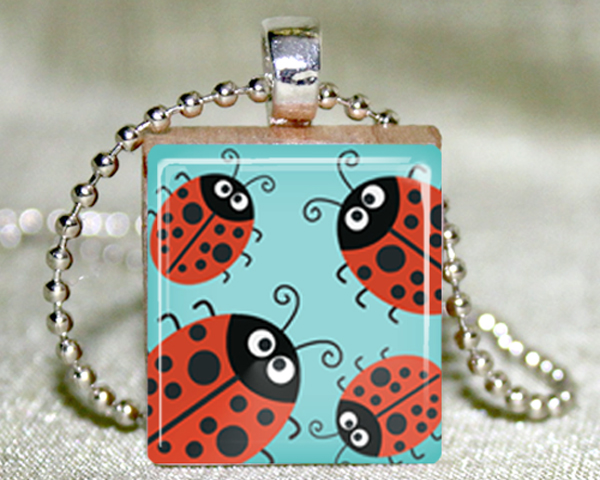 Bunch Of Ladybugs Scrabble Pendant With Necklace And Matching Gift Tin