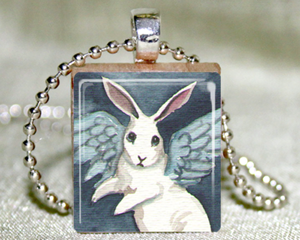 Angel Bunny Scrabble Pendant With Necklace And Matching Gift Tin