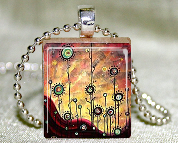 Flowers In The Sunset Scrabble Pendant With Necklace And Matching Gift Tin