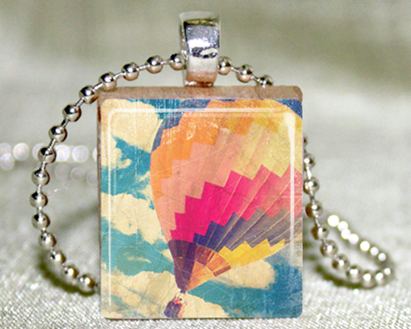 Air Balloon Scrabble Pendant With Necklace And Matching Gift Tin