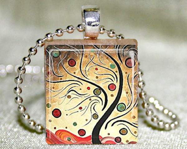 Cherry Tree Scrabble Pendant With Necklace And Matching Gift Tin